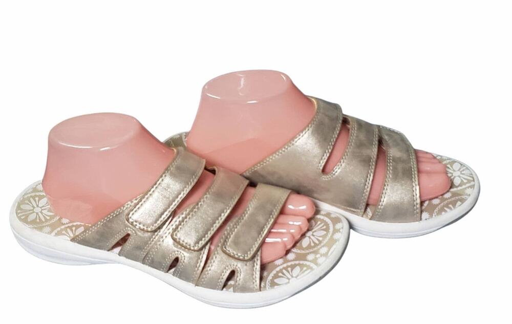 Coral Bay Gold Multiple Adjustable Strap Open Toe Sandals - Size 10